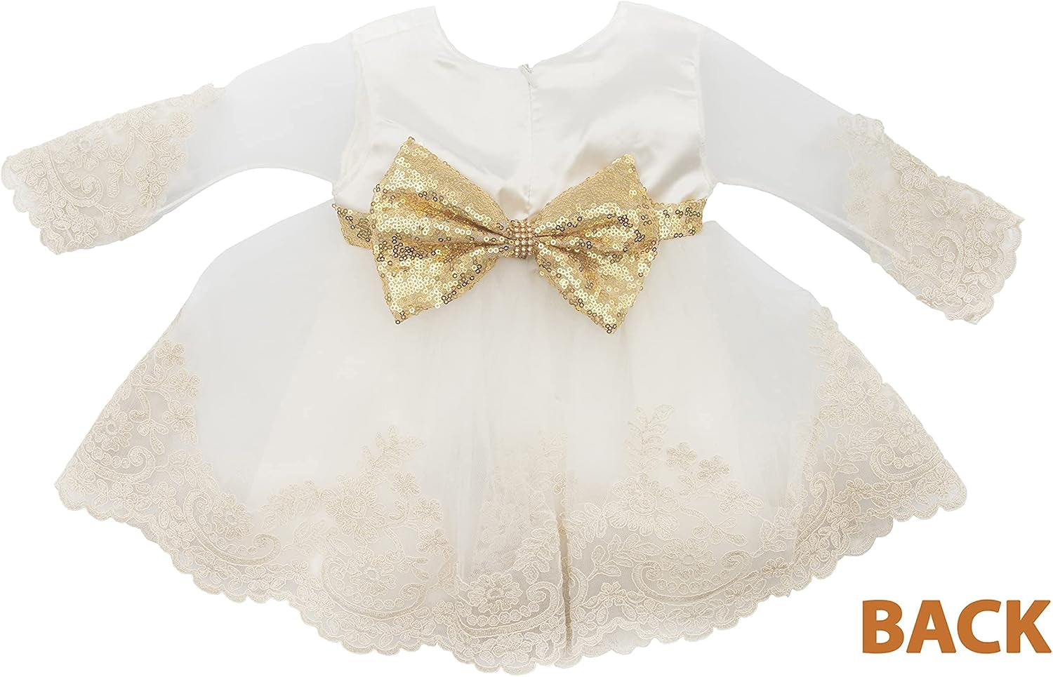 Newborn Baby Girl Lace Dress Set, 4 Pieces Outfit for Special Occasions (US, Age, 0 Months, White, Gold Belt (With Gift Box))