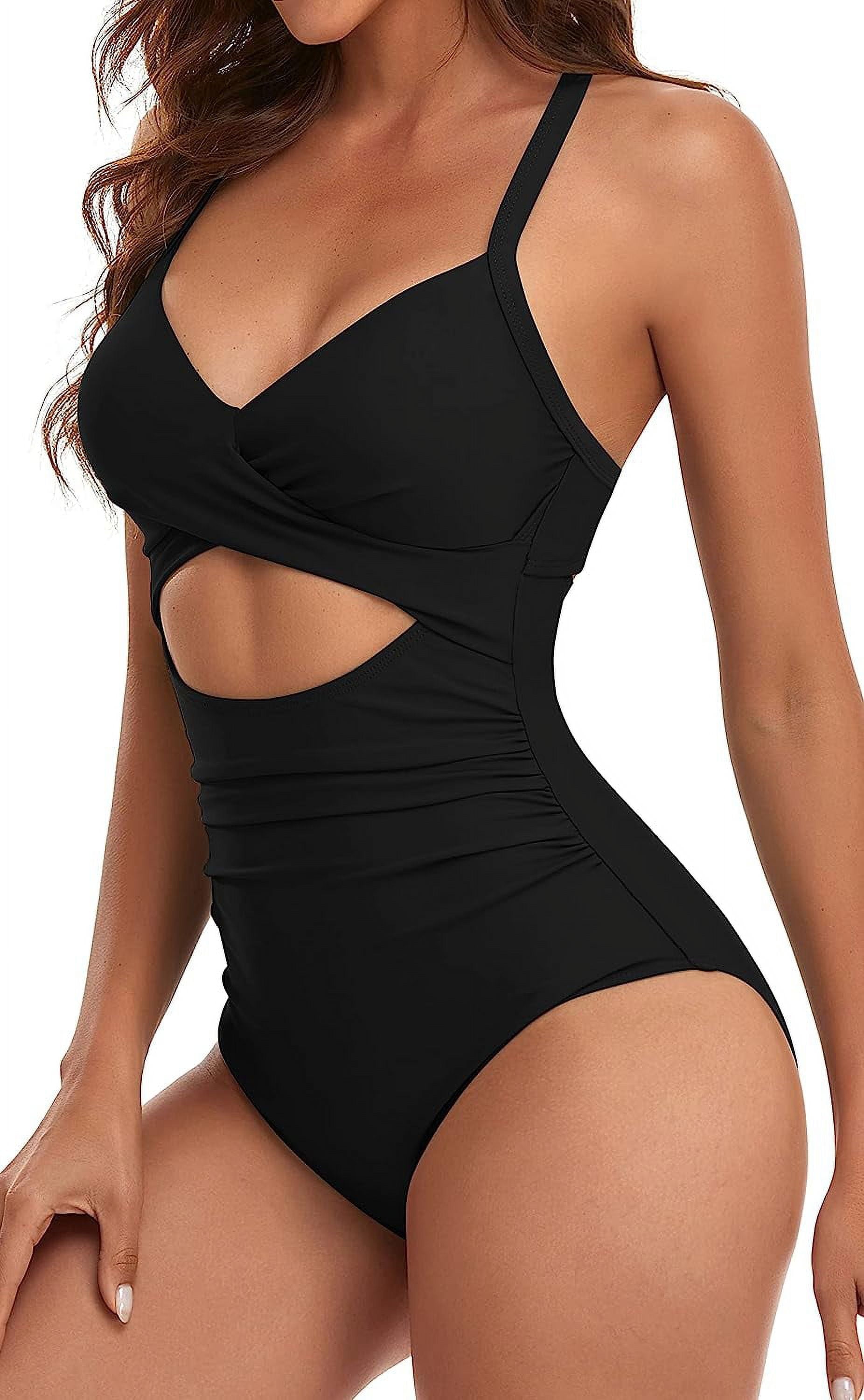 Women'S One Piece Swimsuits Tummy Control Cutout High Waisted Bathing Suit Wrap Tie Back 1 Piece Swimsuit