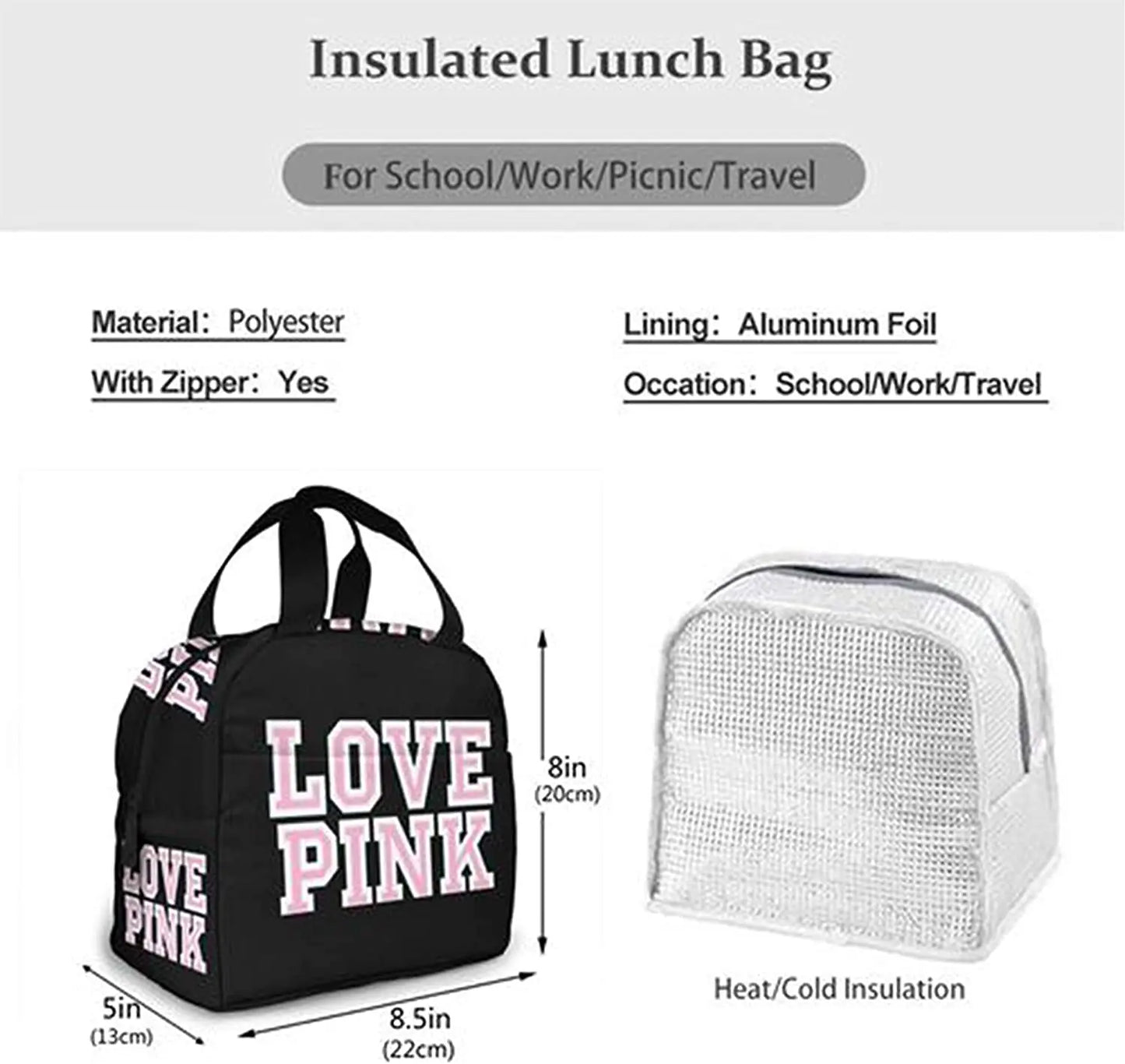 Love PINK Portable Insulated Lunch Bag