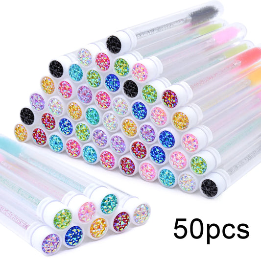 50Pcs Eyelash Brush Tubes With Crystal Lash Mascara Wands