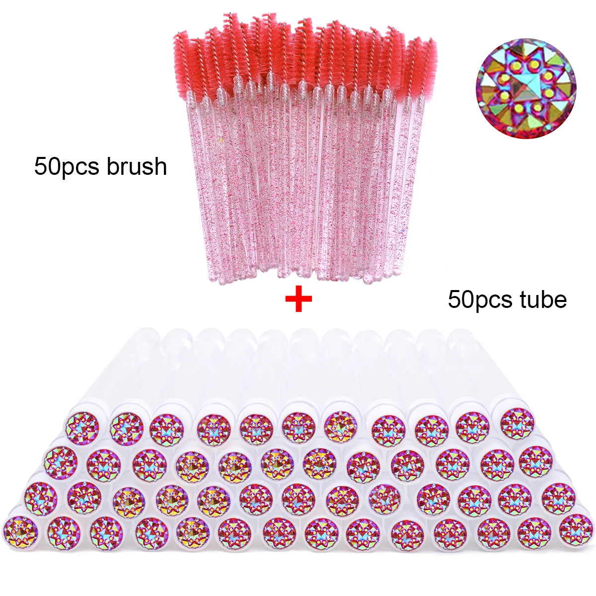 50Pcs Eyelash Brush Tubes With Crystal Lash Mascara Wands