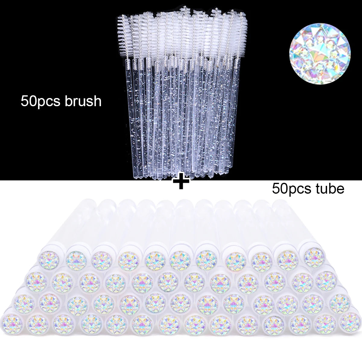 50Pcs Eyelash Brush Tubes With Crystal Lash Mascara Wands