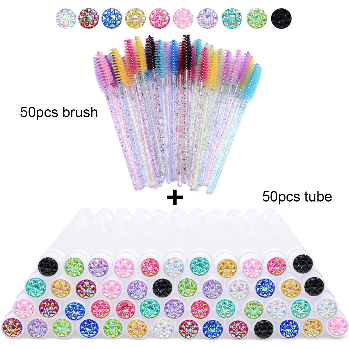 50Pcs Eyelash Brush Tubes With Crystal Lash Mascara Wands