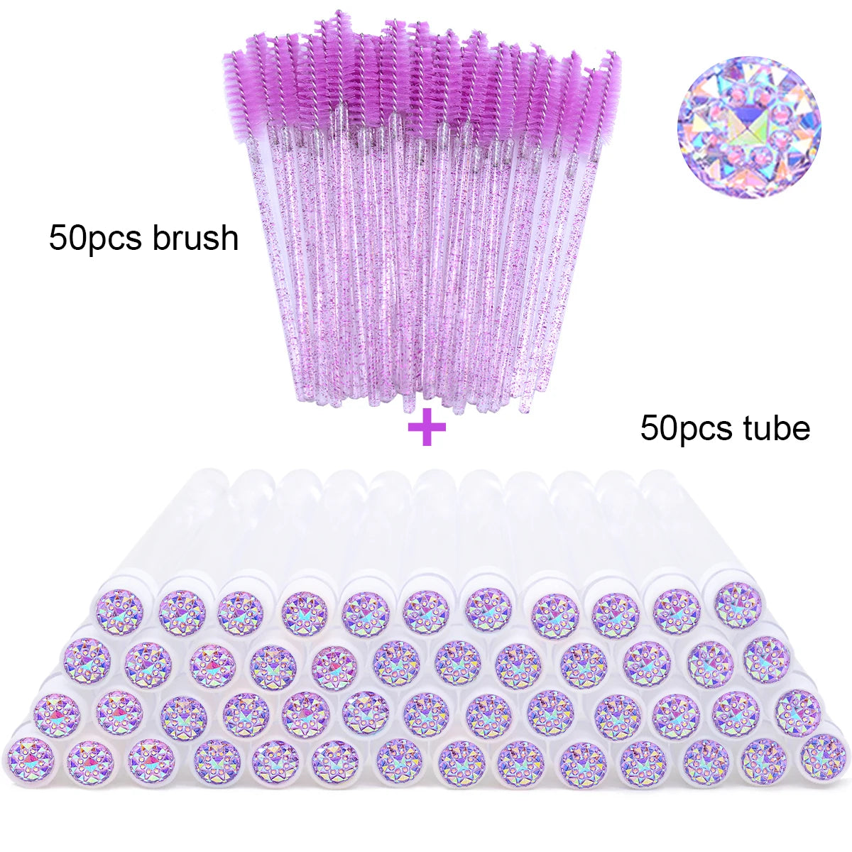 50Pcs Eyelash Brush Tubes With Crystal Lash Mascara Wands