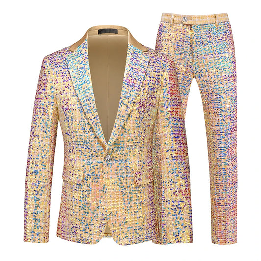 Men`s Luxury Gold Sequin 2 Piece Suit