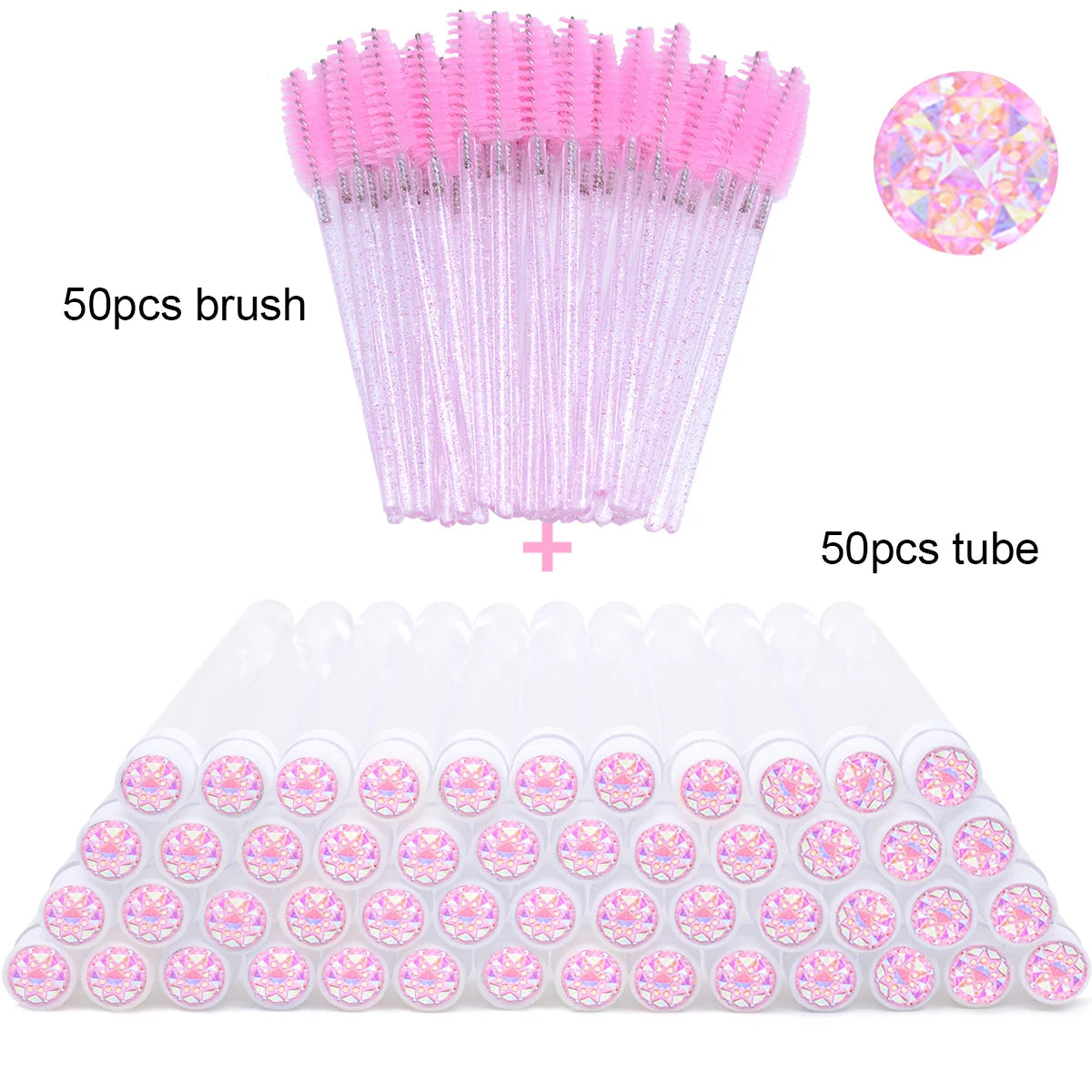 50Pcs Eyelash Brush Tubes With Crystal Lash Mascara Wands