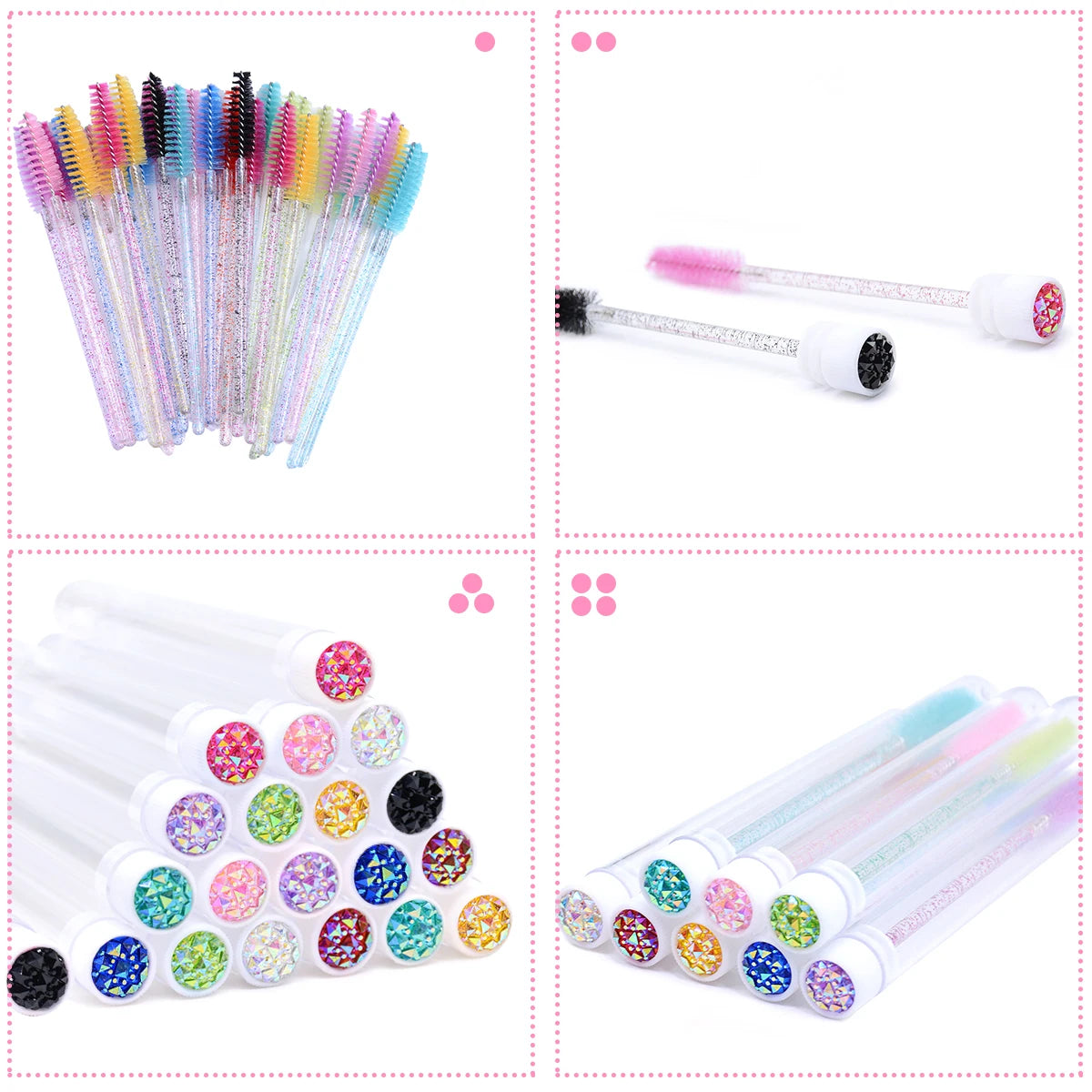 50Pcs Eyelash Brush Tubes With Crystal Lash Mascara Wands