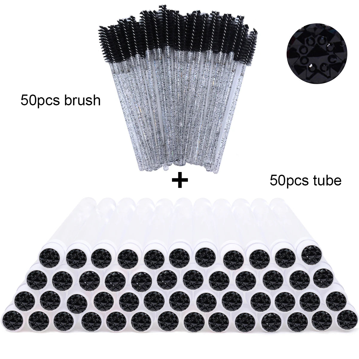 50Pcs Eyelash Brush Tubes With Crystal Lash Mascara Wands