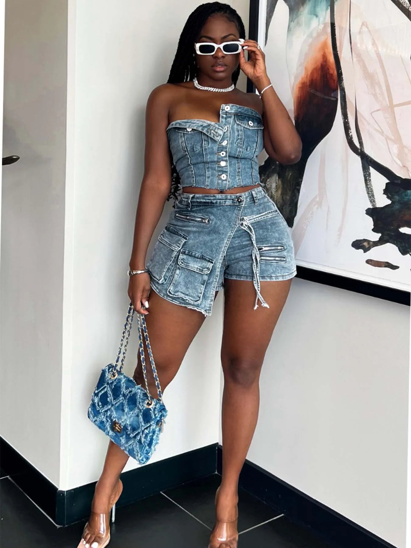 Two Pieces Jeans Skort Set