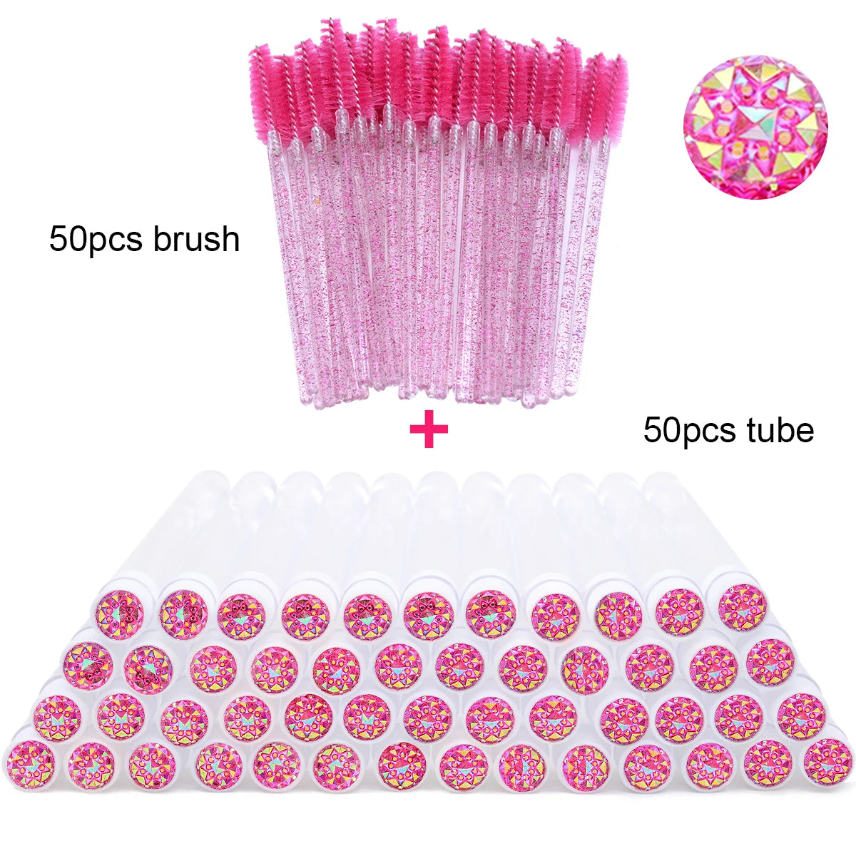 50Pcs Eyelash Brush Tubes With Crystal Lash Mascara Wands