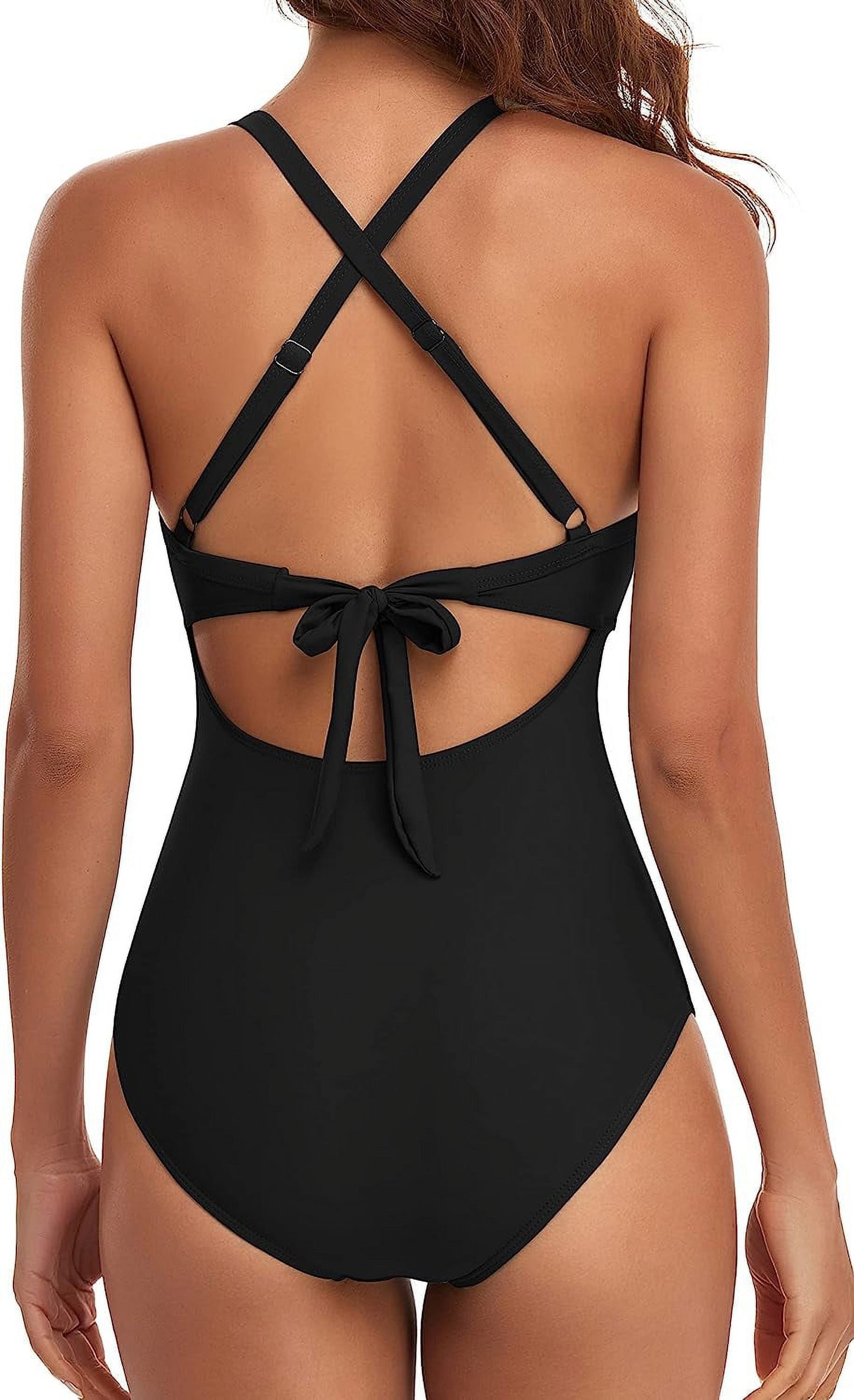 Women'S One Piece Swimsuits Tummy Control Cutout High Waisted Bathing Suit Wrap Tie Back 1 Piece Swimsuit